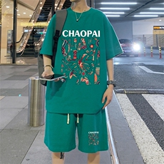 ！2024夏季新款男士华夫格短袖套装学生风一套HTZ72P50，男装T恤，电商B220