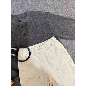 亨利领黑色浅灰色深灰色毛衣男秋冬美式复古针织衫PLMY1-特P58图片