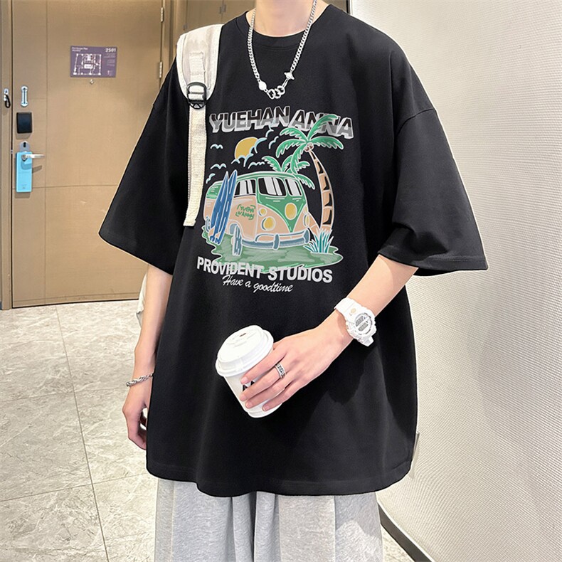 抖音供货、260克~200克现货宽松短袖T恤D223A-T23159-P25,男装T恤,电商019-1