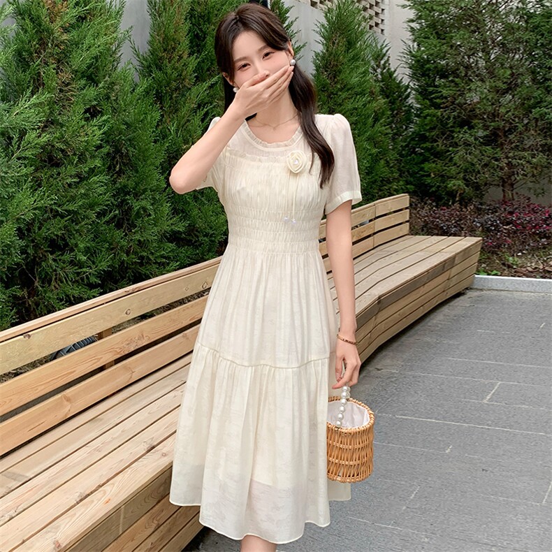 多色可选新款短袖显瘦花色仙女大摆长裙,女装连衣裙,心心服饰