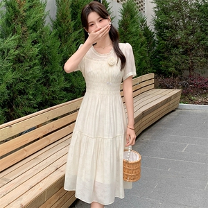 多色可选新款短袖显瘦花色仙女大摆长裙图片