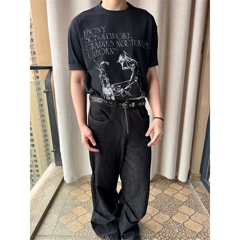 网图有货夏季乌木夜曲师印花短袖T恤男女情侣宽松上衣A567-P25,男装T恤,星座1505