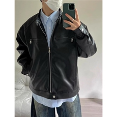 网图现货美式宽松立领水洗PU皮夹克男JK217/P70，男装皮衣，星座205-3