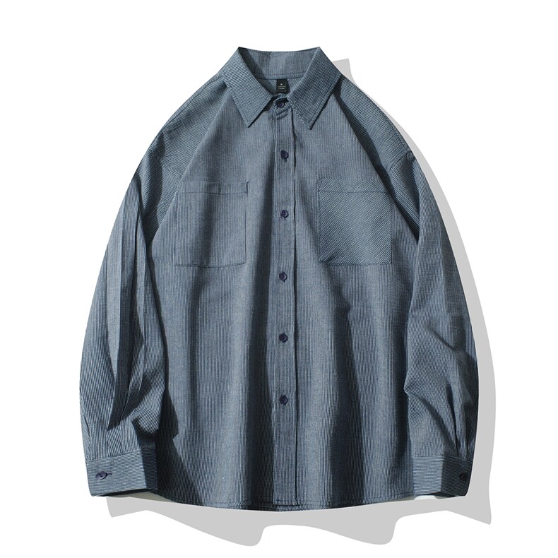 B413-1-DX6191春夏韩版宽松纯色长袖衬衫多口袋纹理感休闲男衬衣，男装衬衫，电商B413-1