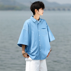 8XL-M冰丝牛仔短袖衬衫男款夏季薄款宽松慵懒衬衣外套DC28006P60，男装T恤，电商B312