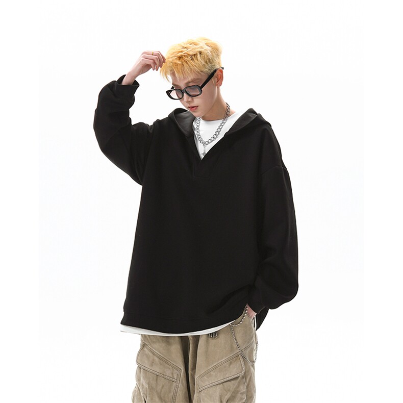 8XL-M叠穿假两件卫衣重磅连帽V领拼接套头衫宽松大码外套WY006P65,男装卫衣,电商B312