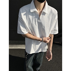 半拉链短袖polo衫男士t恤夏季美式高街纯棉半袖体恤翻领学生上衣，男装T恤，电商A486