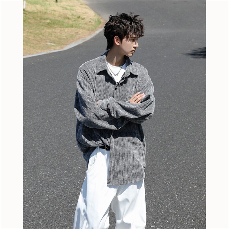8XL-M人字纹小香风衬衫男生春秋衬衣宽松慵懒垂感外套CS29008P45,男装衬衫,电商B312
