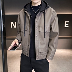 店主风2025秋季新款皮衣连帽假两件皮夹克外套B338-8833-P165，男装夹克，电商B338