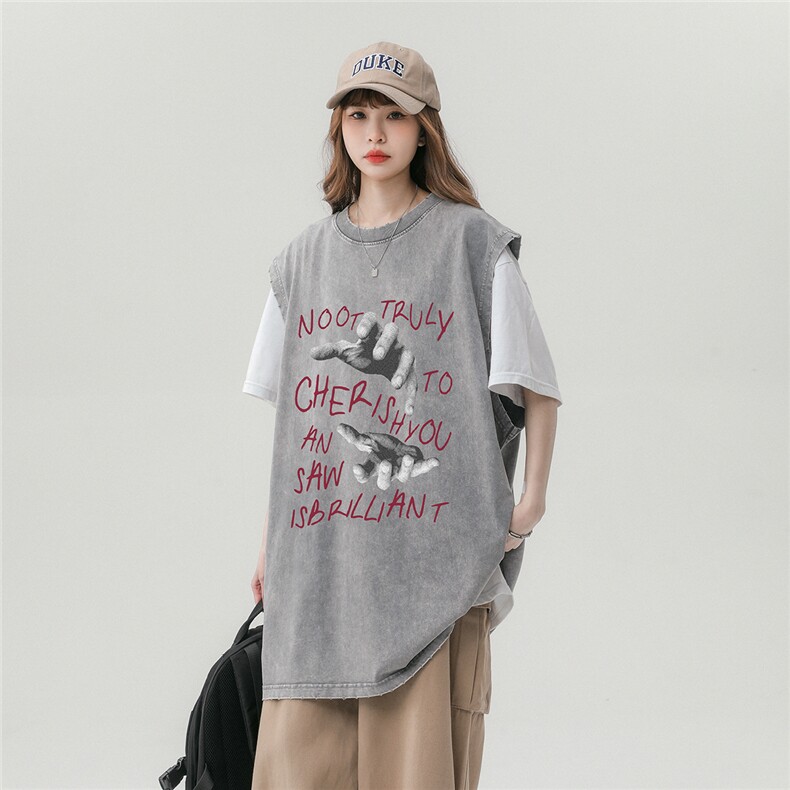 中性风23新款夏季时尚百搭宽松背心圆领短袖T恤DT251P45控68图片