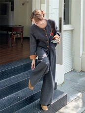 法式复古撞色外套阔腿裤套装女2025秋季新款高级感轻熟显瘦两件套，女装套装/套裙，浙宝301