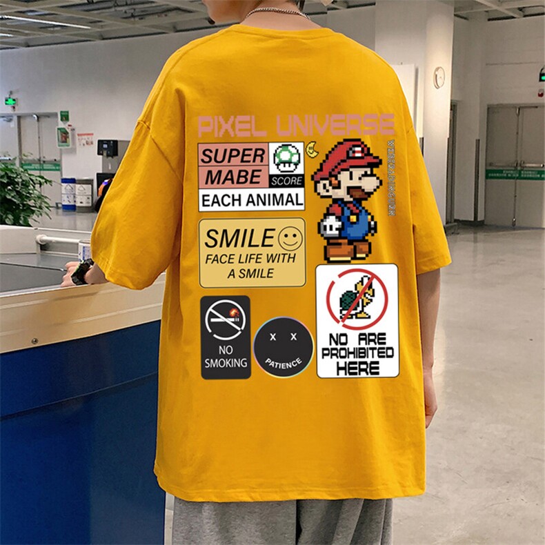 T568P26夏季新款港风纯棉短袖T恤ins衣服宽松半袖体恤上衣,男装T恤,星座304A