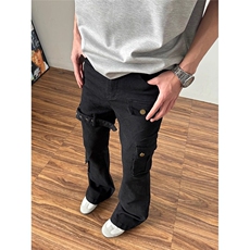 夏季白色绑带微喇牛仔裤男cleanfit美式高街vibe喇叭，男装牛仔裤，星座218-1（原230）