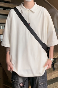 PL9053/P35冰丝短袖POLO衫男夏季宽松纯色上衣美式潮牌半拉链t恤图片