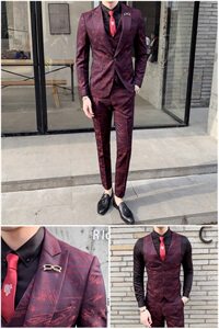 新郎结婚礼服西服套装三件套男士休闲提花西装A470-TZ06图片