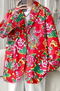 XF9035/P65秋装东北大花西服男女风个性宽松花上衣外套图片