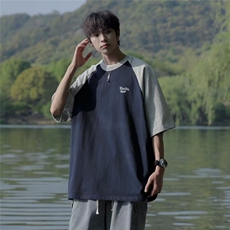 夏季港风日系cityboy短袖t恤男生潮牌撞色宽松百搭情侣五分袖体恤，男装T恤，四季星座505