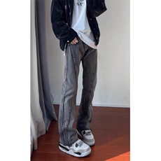 黑灰色直筒牛仔裤男美式高街vibe裤子潮牌痞帅炸街直筒微喇裤，男装牛仔裤，星座506A