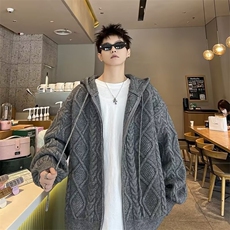新款秋冬加厚情侣针织衫男女外套连帽开衫毛衣带帽毛线M5710/P70，男装针织衫/毛衣，星座506