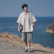 B225-T9211-P58-X75-拉链Polo-全棉-双口袋日系半拉链男夏季潮流，男装衬衫，电商B225