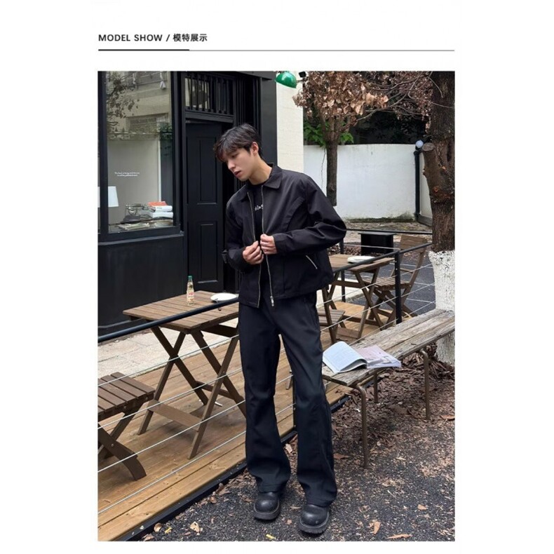 2025秋冬季新款翻领夹克男士英伦复古气质拉链装饰纯色上衣外套,男装夹克,星座506A