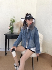 爆版欧货老花牛仔外套爆版狐狸毛，其它，金地雪