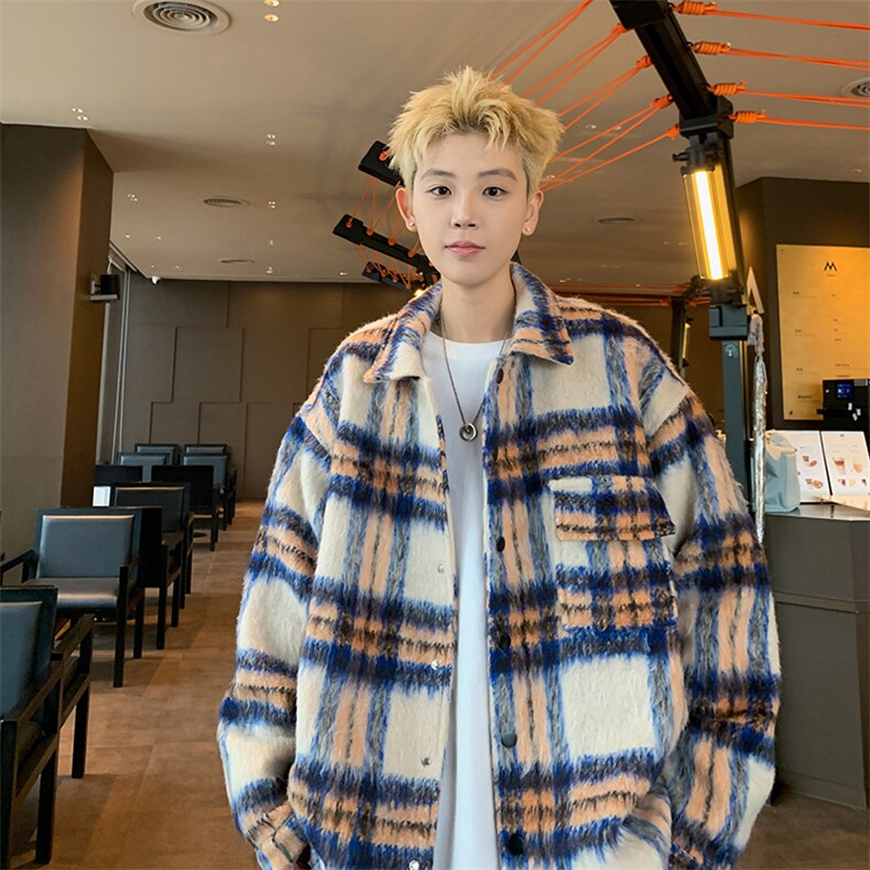 517A-8-Y75-P120现货高品质格子毛呢大衣港风夹克外套,男装毛呢大衣,星座517A-8（原B282）