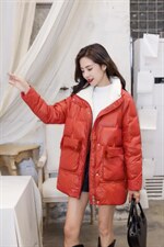 【现货】新款时尚口袋兔毛点缀中长款羽绒服，女装羽绒服，萱萱家