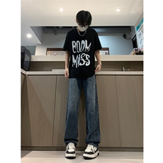 现货24春夏渐变复古蓝黑色宽松直筒阔腿牛仔裤男K5806-P50，男装牛仔裤，星座205