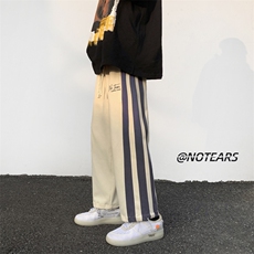 2024春新款学院风撞色条纹阔腿裤抽绳束脚运动裤KZ11-P50控79，男装休闲裤，星座914-3