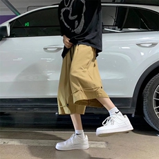 日系裤子小众设计感卡其色阔腿裤抽绳美式工装六七分短裤K004-P30，男装休闲裤，星座308B-1