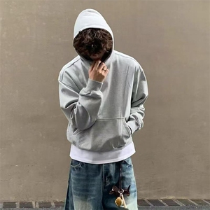 抖音得物高品质二开美式高街重磅结构辑明线纹理连帽卫衣外套W109图片