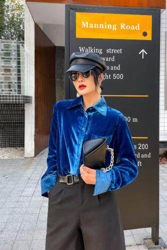 【春款】人造真丝绒衬衣，三色三码，女装，哥卓