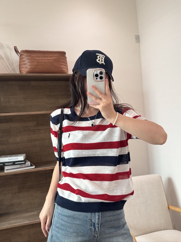 夏季新款简约时尚百搭女士三款条纹刺绣短袖,女装T恤,沐策羊绒