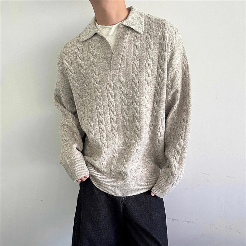 2524-P60 美拉德色系慵懒风假两件毛衣老钱风双层领翻领图片
