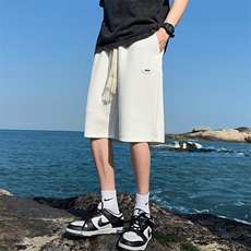 休闲短裤男2024新款夏季青少年潮牌港风中裤大码华夫格五分裤C663，男装休闲裤，电商A409-1