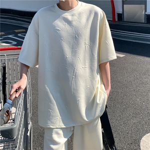 夏装短袖T恤短裤情侣套装宽松竹子提花休闲运动套装 TZ866-特P50图片