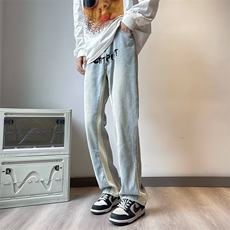 美式裤子潮牌拼接设计感牛仔裤男修身直筒休闲长裤N8003-P50，男装牛仔裤，星座1109-3