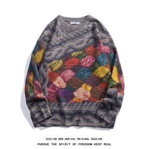 M6130/P75秋冬白底平铺工艺立体印花针织衫外套毛衣男大码线衣男图片