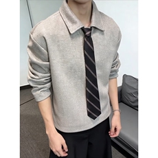 HY12-P47老钱风领带妮子翻领卫衣男款秋冬正肩内搭上衣，男装卫衣，电商B323A
