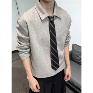 HY12-P47 老钱风领带妮子翻领卫衣男款秋冬正肩内搭上衣图片