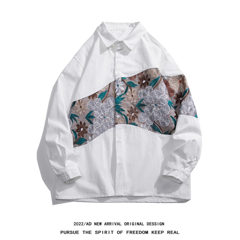 白底平铺长袖衬衣情侣大码M-5XL刺绣风长袖衬衫男CS9743P50,男装衬衫,星座227-7