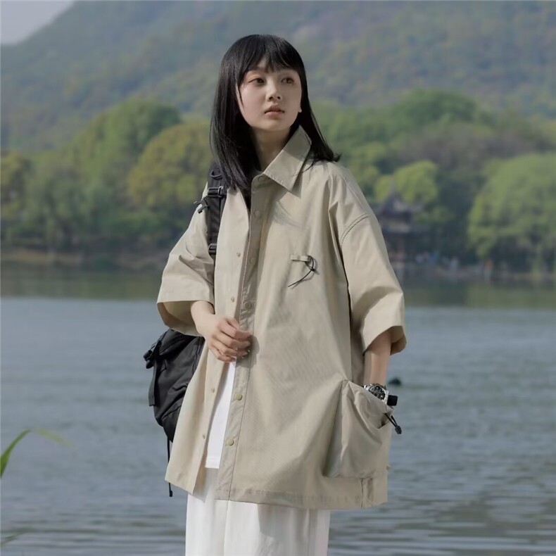 夏季户外机能工装短袖衬衫男女大口袋情侣休闲衬衣CK629,男装衬衫,星座1116A-1（原606A）