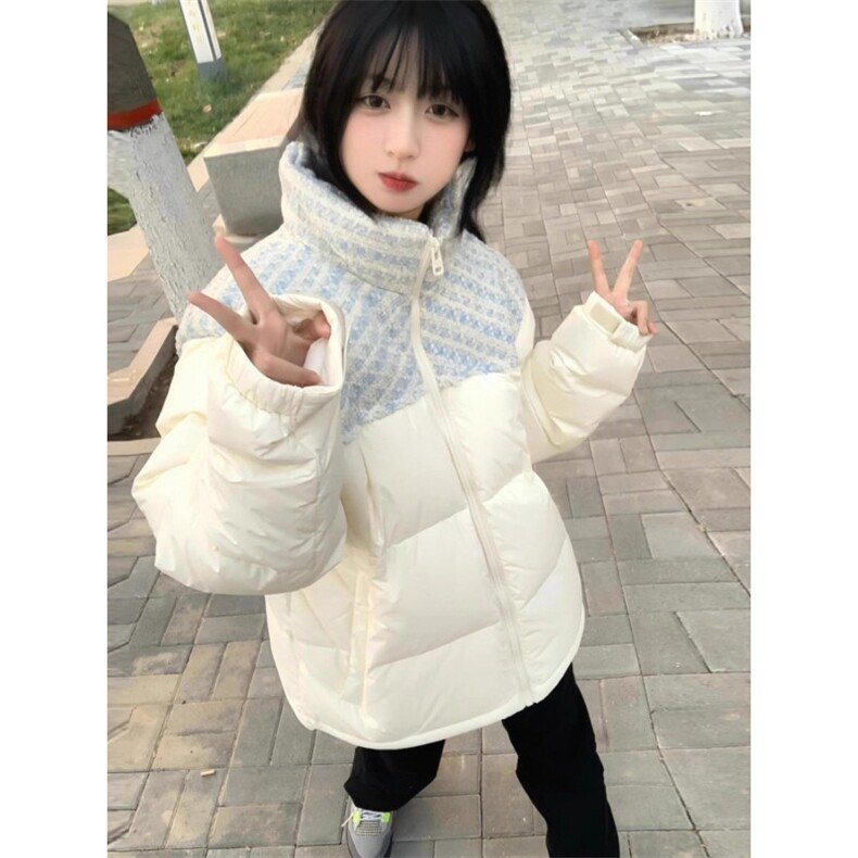 冬季新款小众设计感拼接插肩袖棉服女宽松百搭面包服加厚棉袄外套,男装棉衣,星座506A