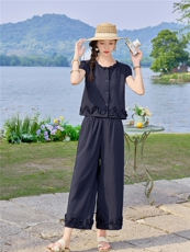 时尚休闲九分裤两件套女夏季，女装套装/套裙，素月
