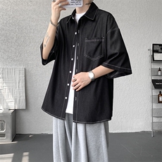 8XL-M冰丝牛仔短袖衬衫男款夏季薄款宽松慵懒衬衣外套DC28006P60，男装T恤，电商B312
