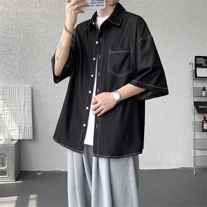 8XL-M 冰丝牛仔短袖衬衫男款夏季薄款宽松慵懒衬衣外套DC28006P60图片
