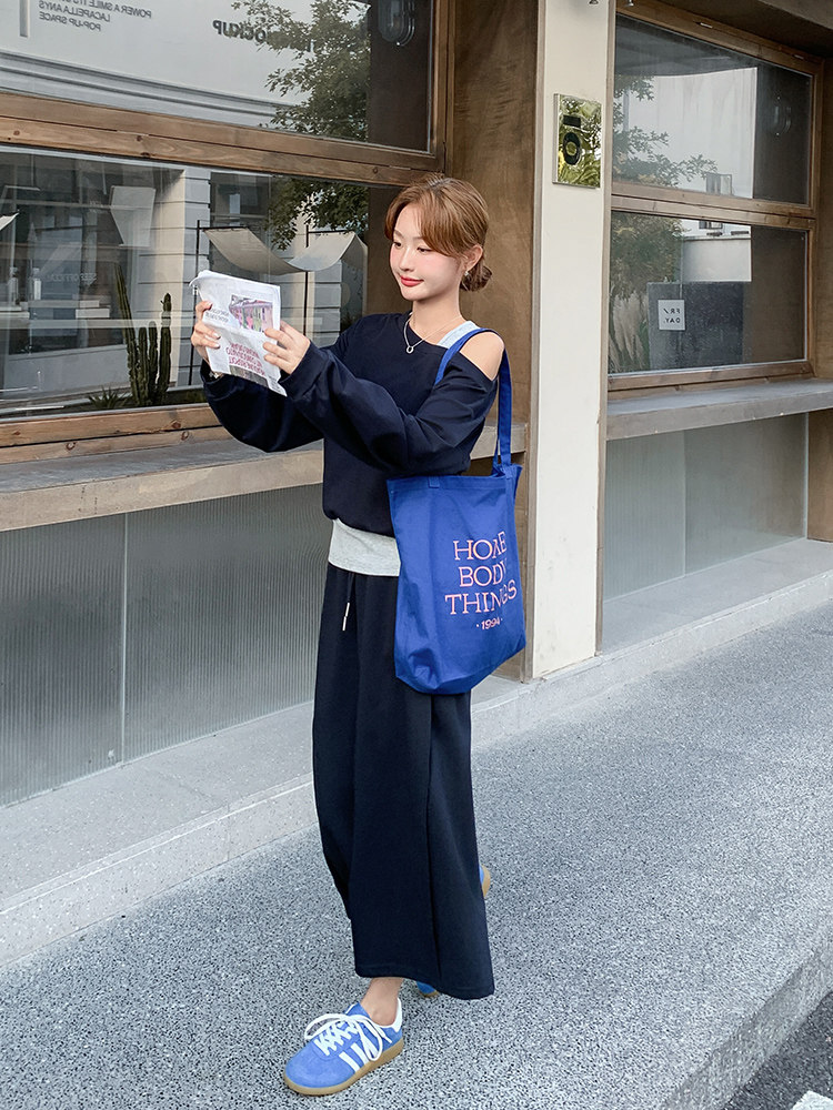 韩系气质假两件露肩卫衣套装裙女2025秋季新款小个子显瘦两件套潮,女装套装/套裙,纯色衣恋