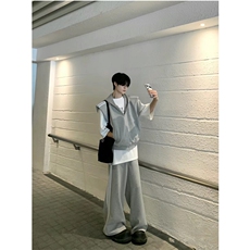 夏装三条杆运动套装男连帽垫肩马甲阔腿长裤男休闲两件套TZ66，男装休闲套装，星座1116A（原606A-3）