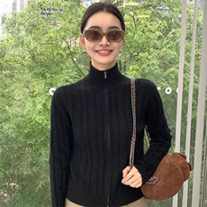 秋季新款舒适显瘦时尚百搭麻花拉链毛衣，女装羊毛衫，恒恩羊绒